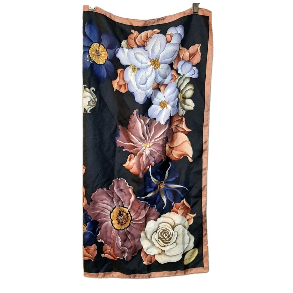 Mila Schön Scarf Multicolor 35" X 35" Rectangular 100% Silk Floral Print Italy